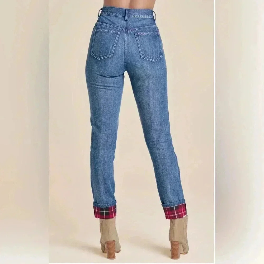 Plaid Cuffed Straight jeans